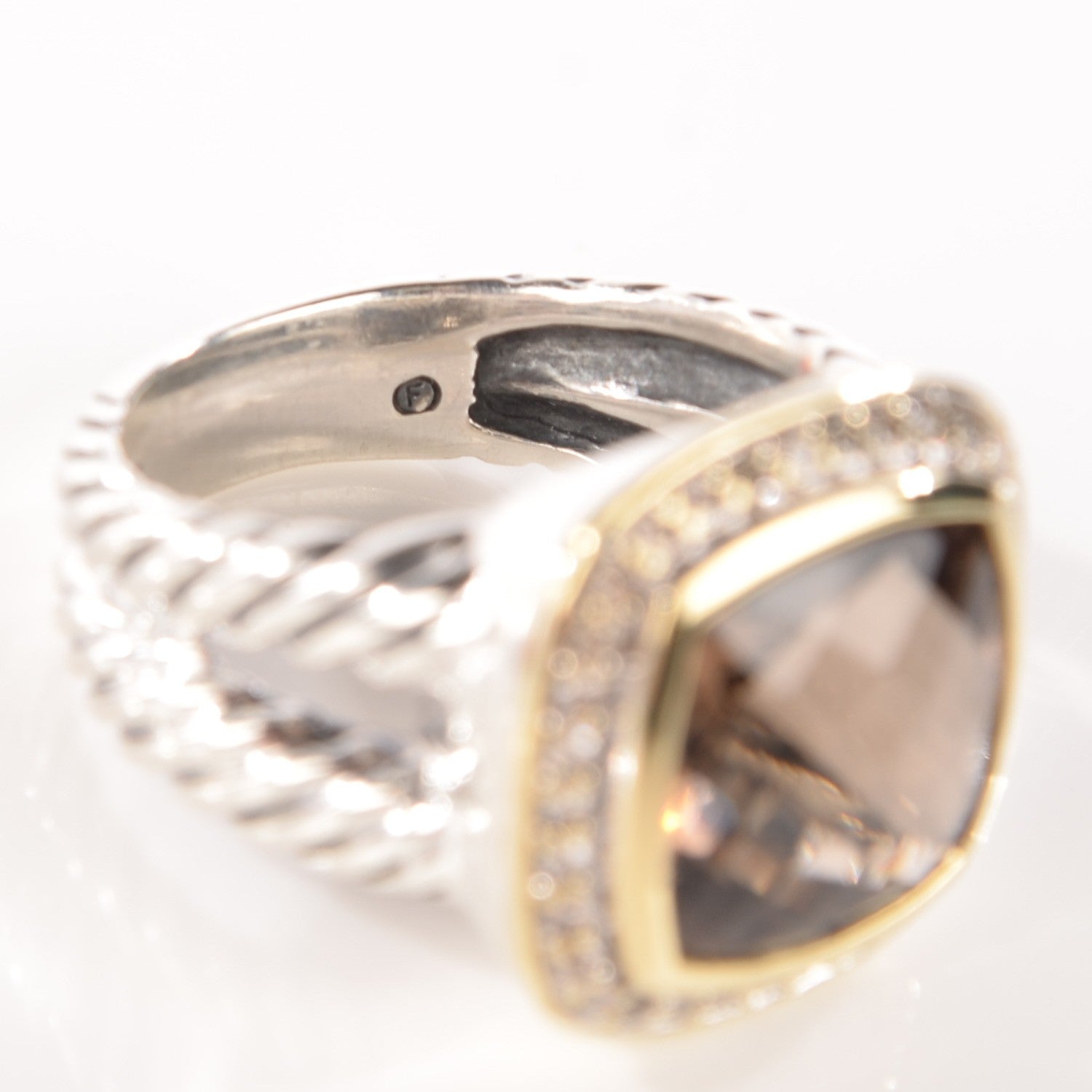 David Yurman Sterling Silver 18K Yellow Gold Diamond Smoky Quartz 11mm Albion Ring 52 6 5 of 5