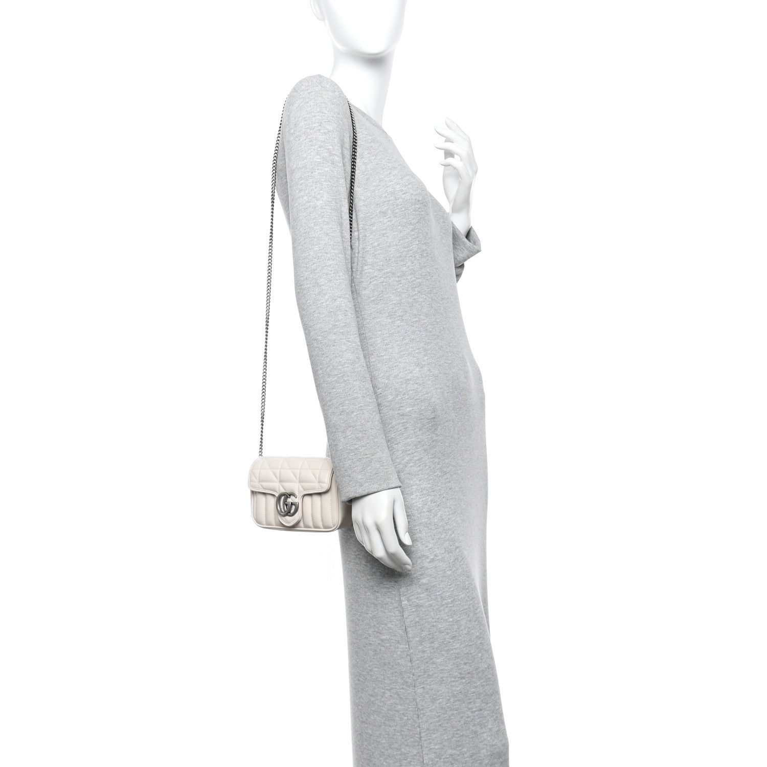 Gucci Calfskin Matelasse Aria Super Mini GG Marmont Shoulder Bag Mystic White 2 of 11