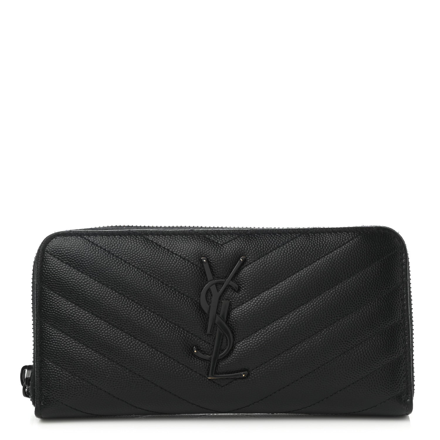 Saint Laurent Grain De Poudre Matelasse Chevron Monogram Zip Around Wallet Black 1 of 8
