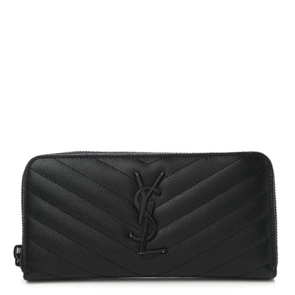 Saint Laurent Grain De Poudre Matelasse Chevron Monogram Zip Around Wallet Black 1 of 8