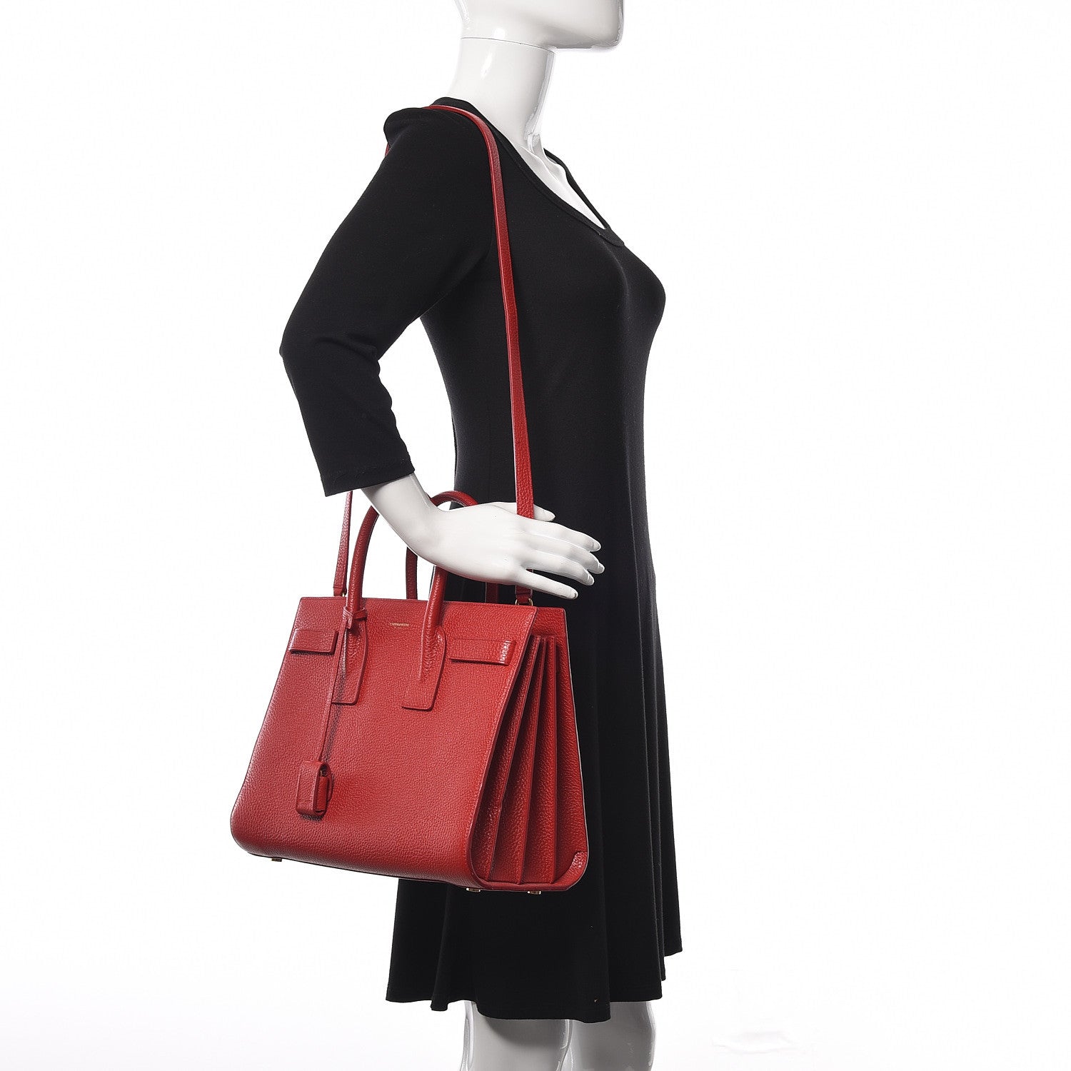 Saint Laurent Grained Calfskin Small Sac De Jour Lipstick Red 2 of 15