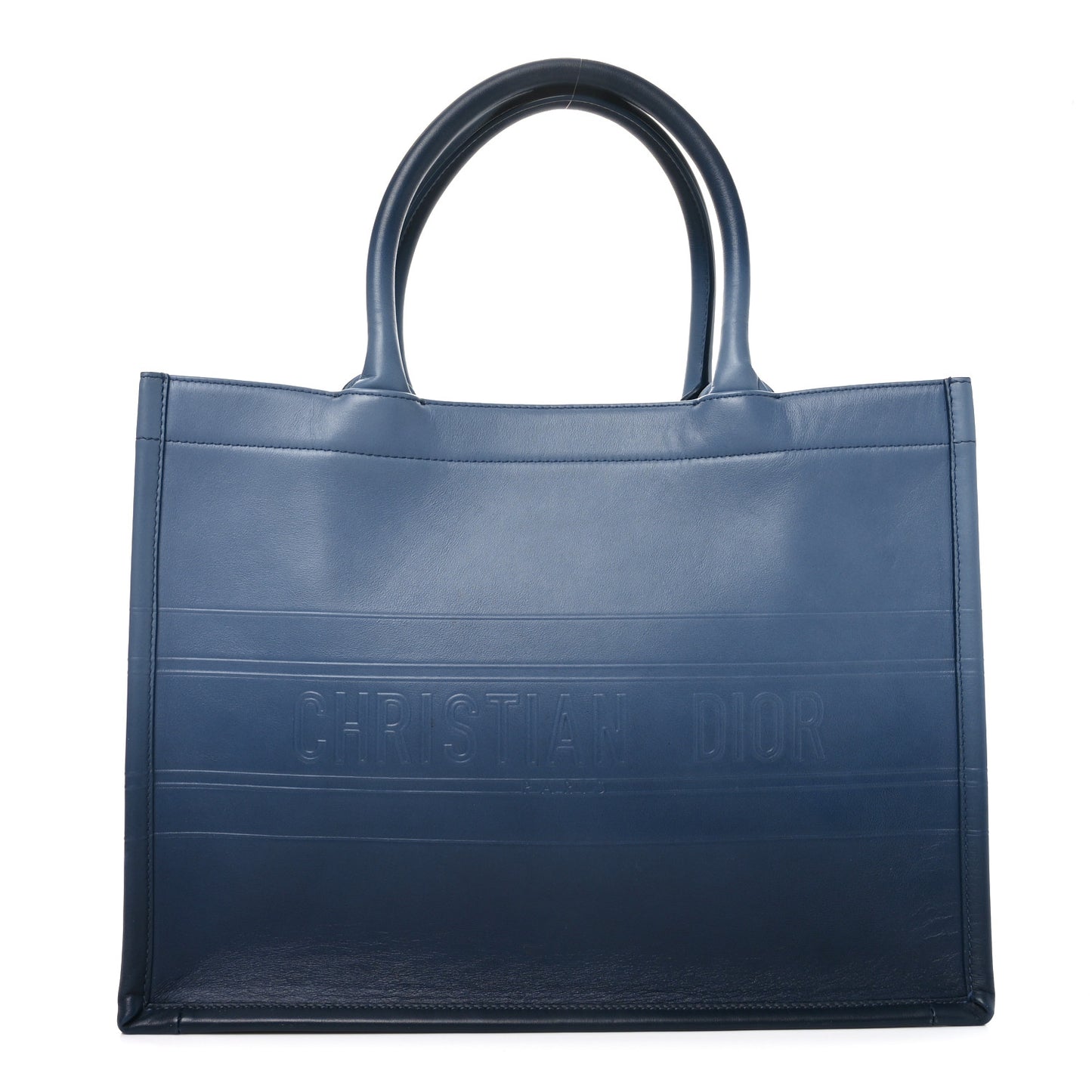 Gradient Smooth Calfskin Embossed Medium Book Tote Indigo Blue