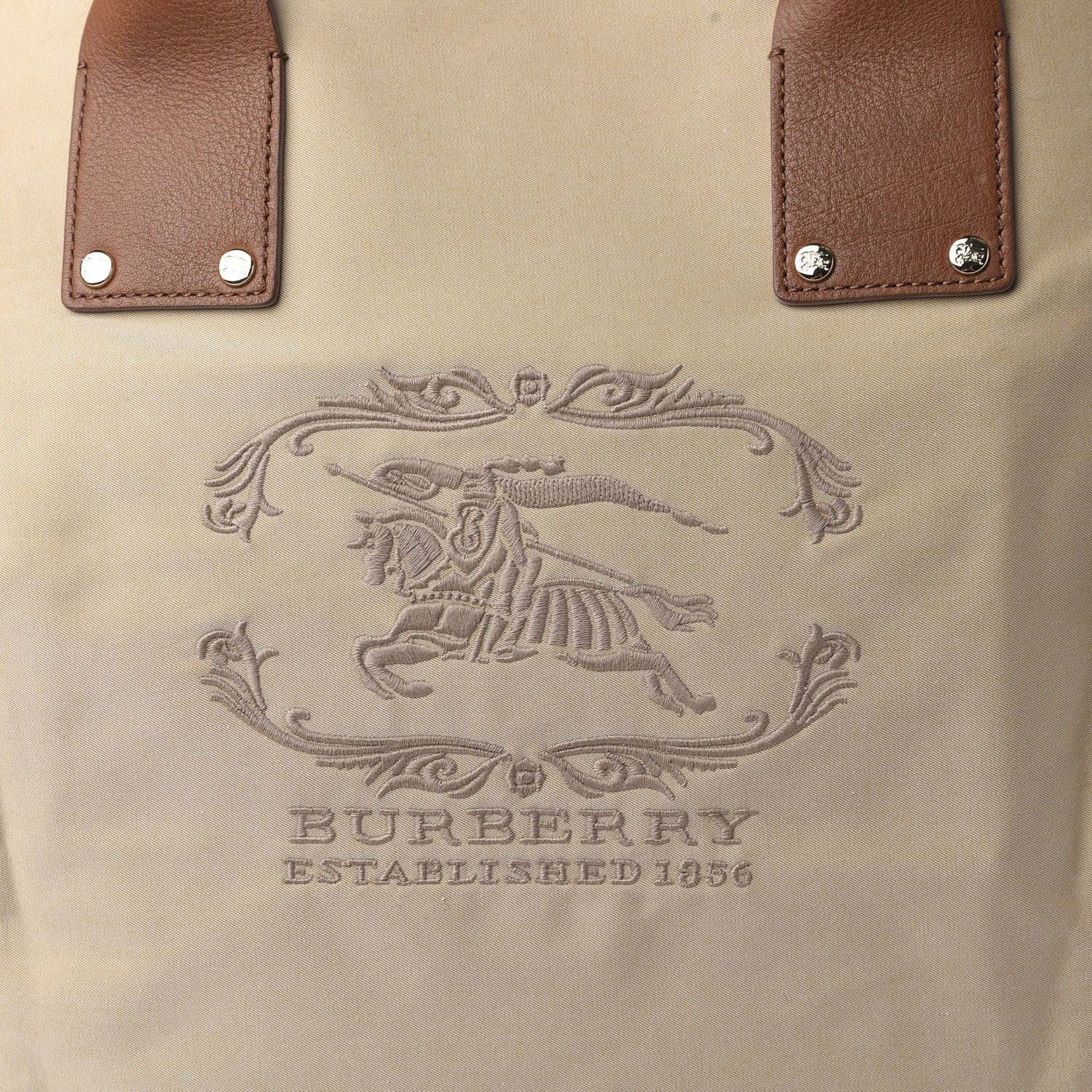 Burberry Canvas Calfskin Crest Embroidered Flat Tote Brown 9 of 9