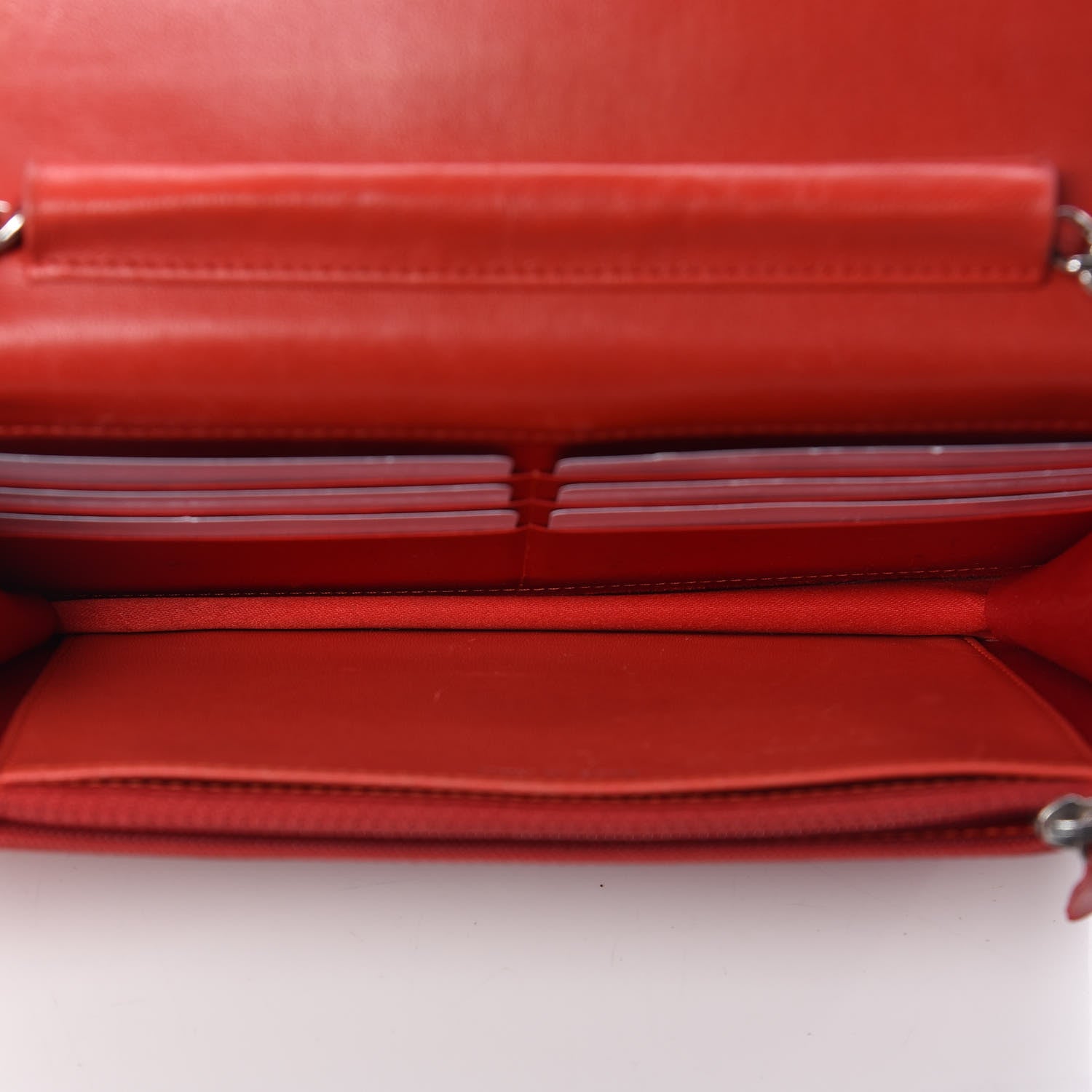 Chanel Lambskin Camellia Embossed Wallet On Chain WOC Red 6 of 17