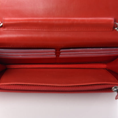 Chanel Lambskin Camellia Embossed Wallet On Chain WOC Red 6 of 17