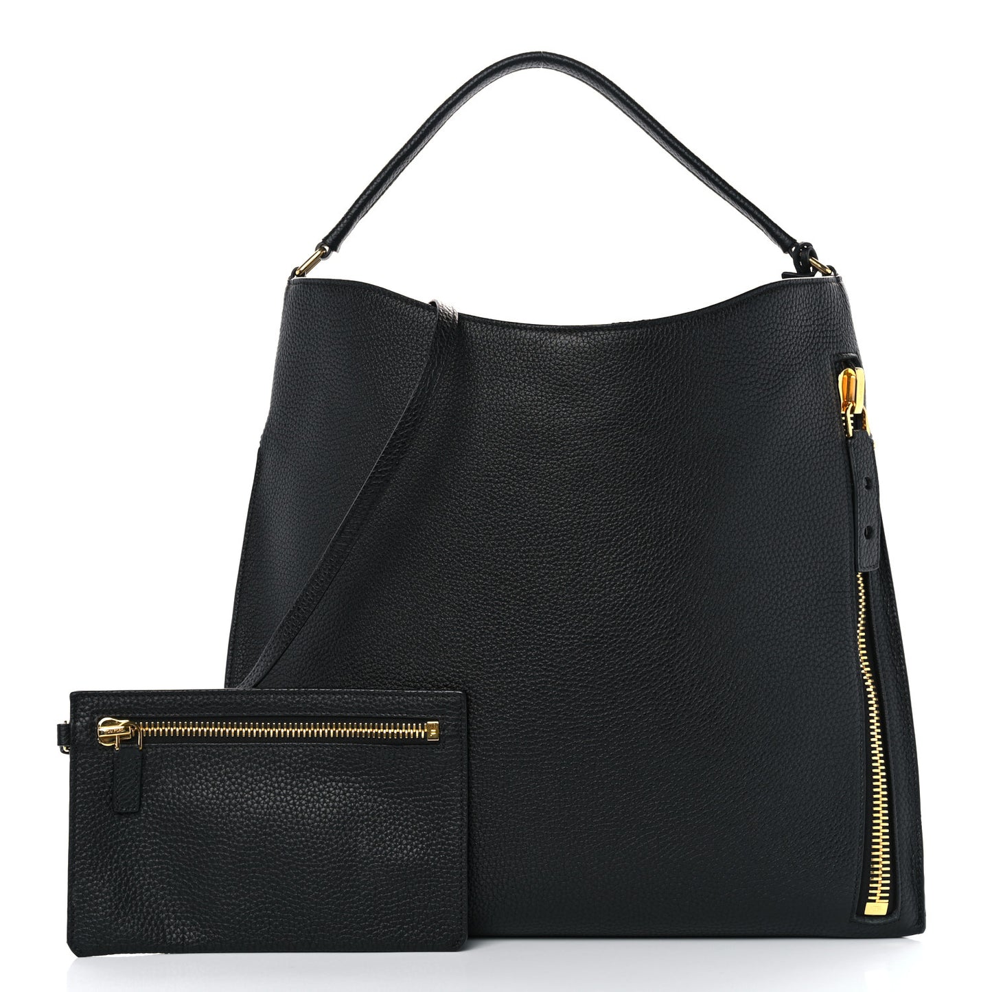 Pebbled Calfskin Large Alix Padlock Zip Hobo Bag Black