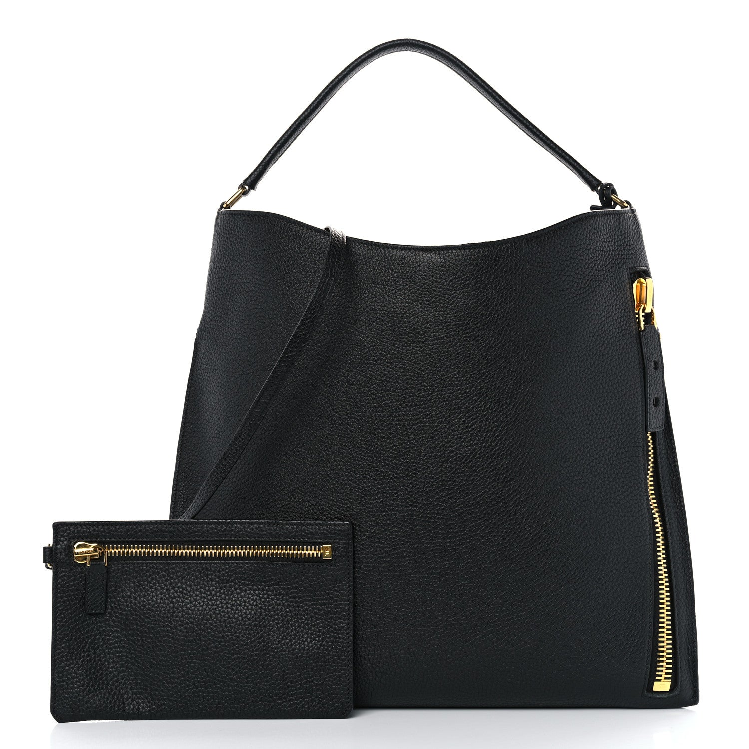 Tom Ford Pebbled Calfskin Large Alix Padlock Zip Hobo Bag Black 3 of 12