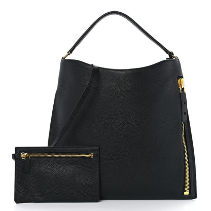Tom Ford Pebbled Calfskin Large Alix Padlock Zip Hobo Bag Black 3 of 12