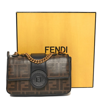 Fendi Glazed Fabric Vitello Century FF 1974 Stamp Patch Mini Double F Crossbody Bag Mogano Panna Black 11 of 11