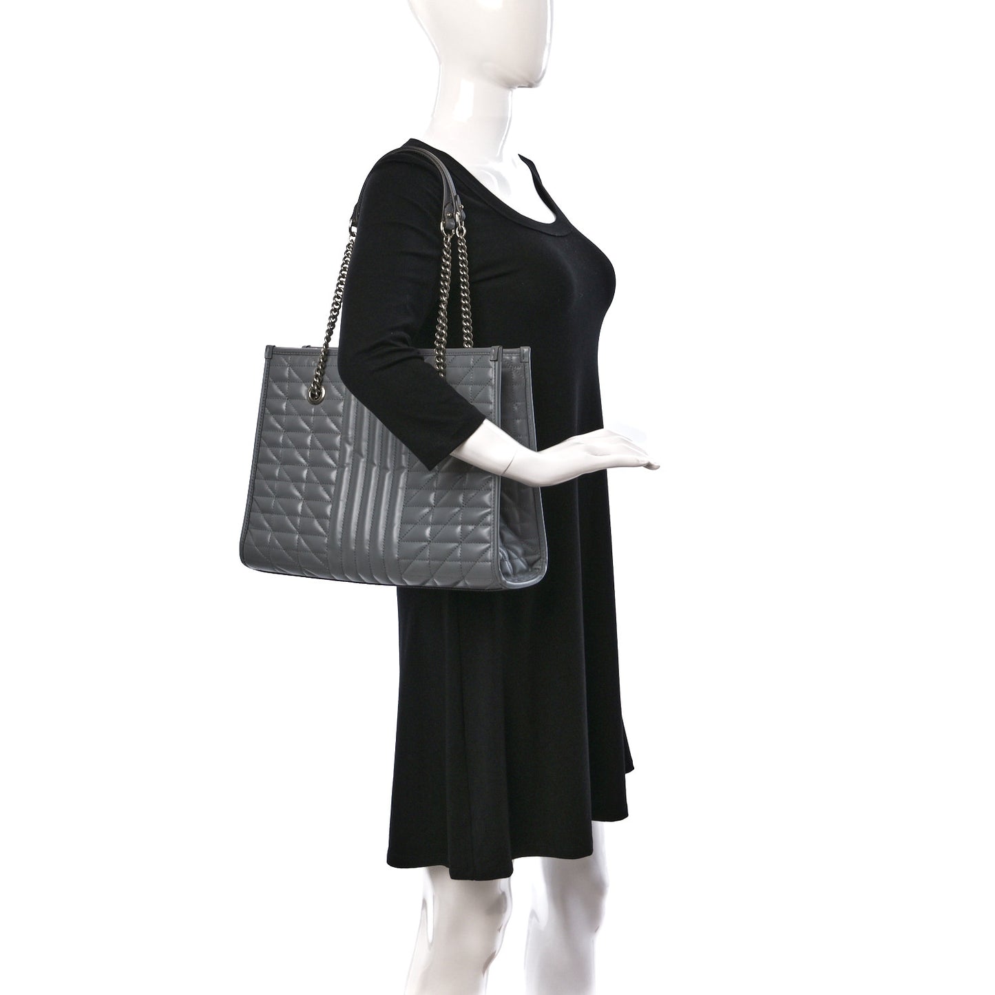 Calfskin Matelasse Aria Medium GG Marmont Shoulder Tote Deep Grey