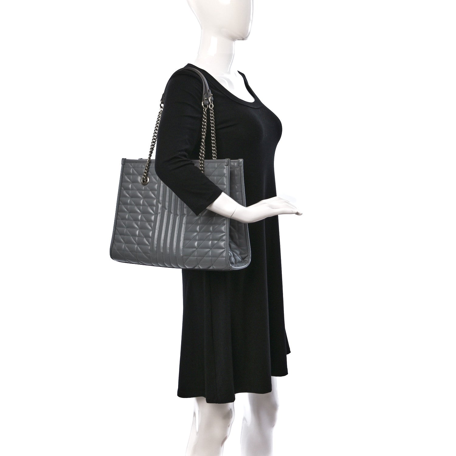 Gucci Calfskin Matelasse Aria Medium GG Marmont Shoulder Tote Deep Grey 2 of 9