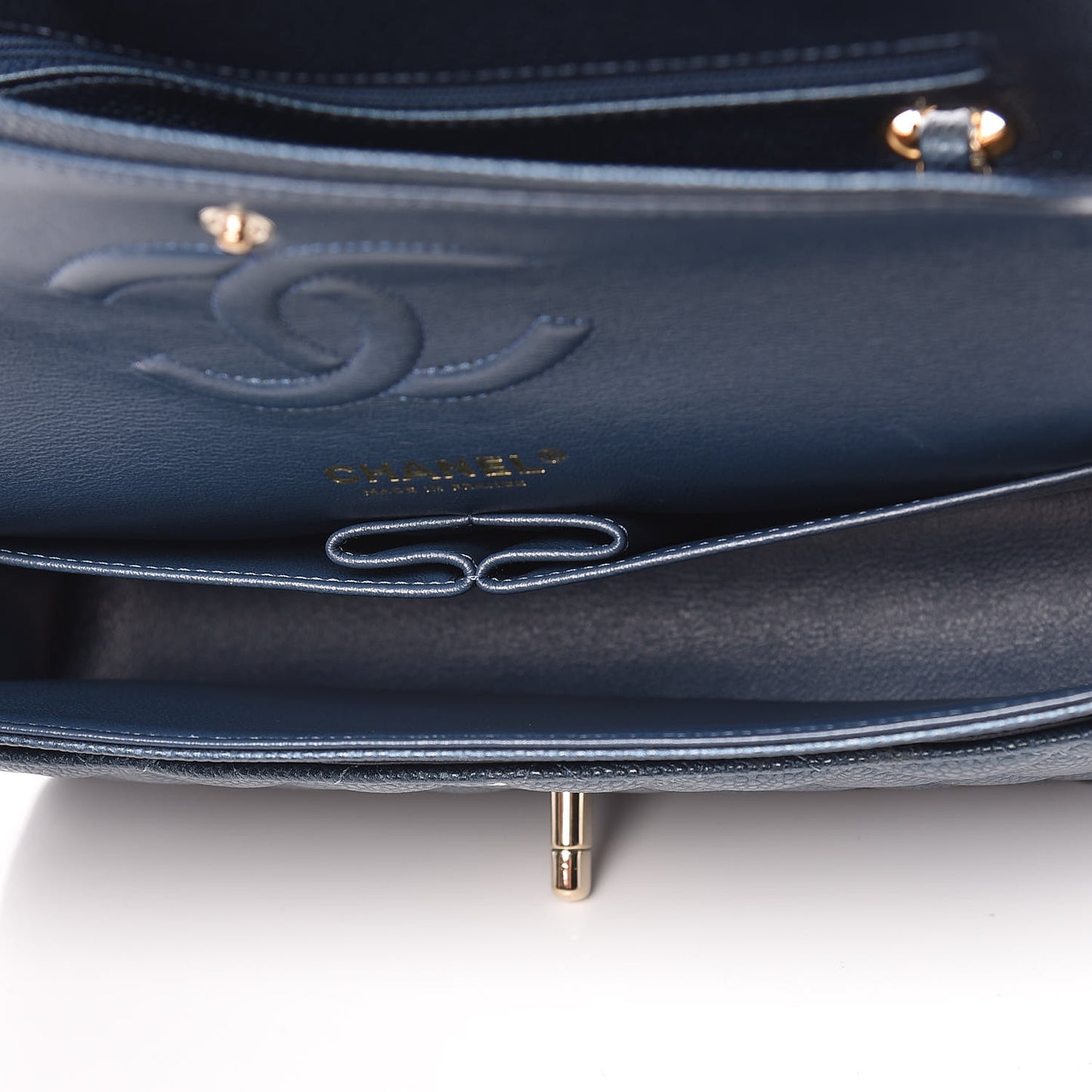 Iridescent Caviar Quilted Medium Double Flap Dark Blue