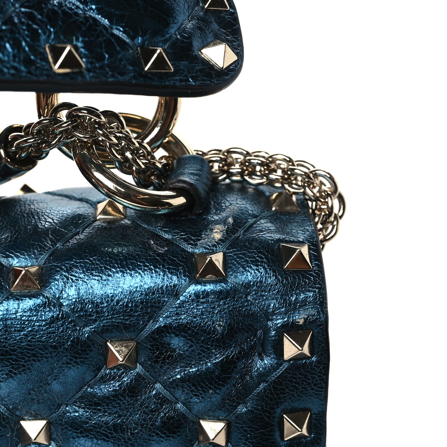 Valentino Garavani Metallic Wrinkled Lambskin Medium Rockstud Spike Shoulder Bag Peacock 10 of 11