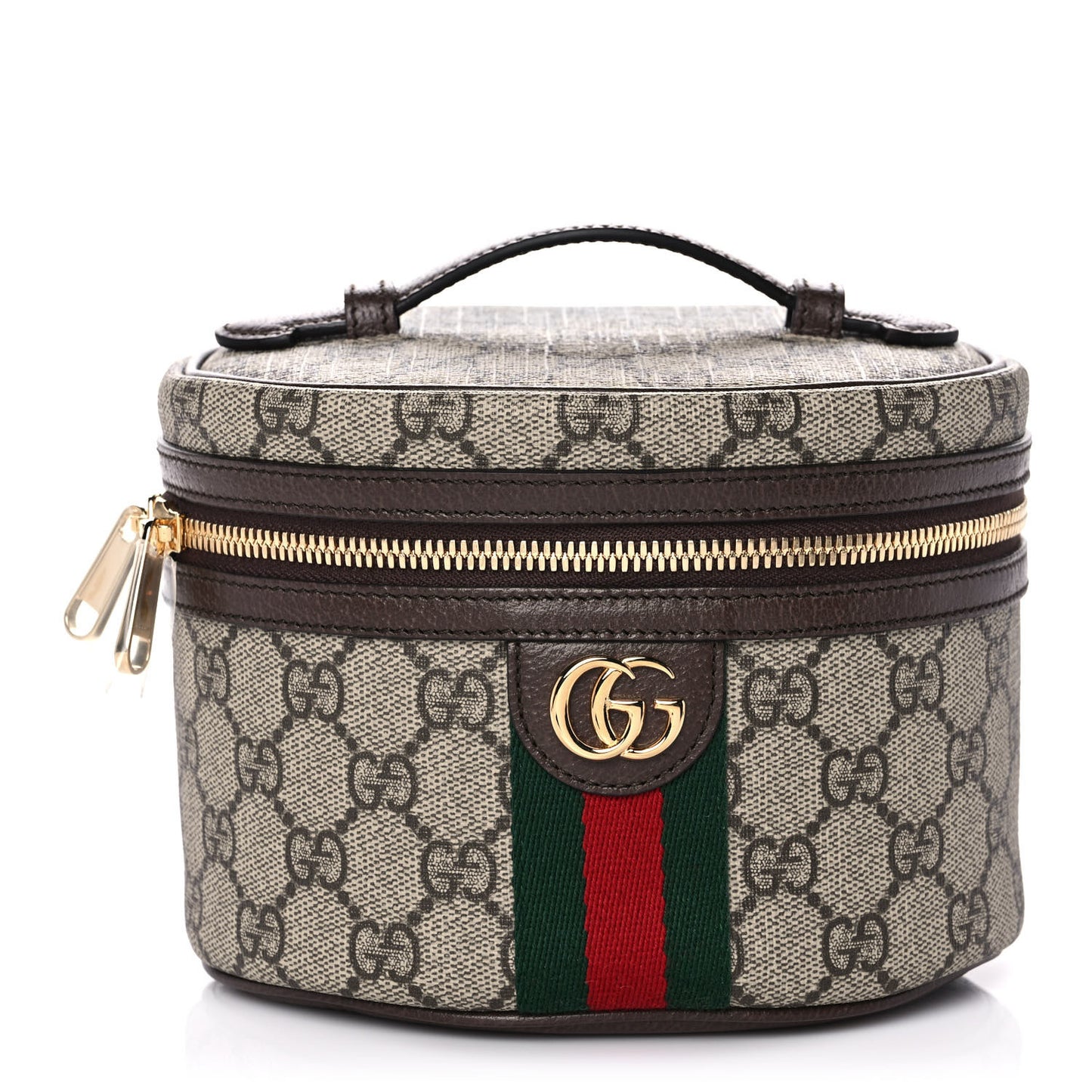GG Supreme Monogram Textured Calfskin Web Ophidia Vanity Cosmetic Case Beige Ebony New Acero