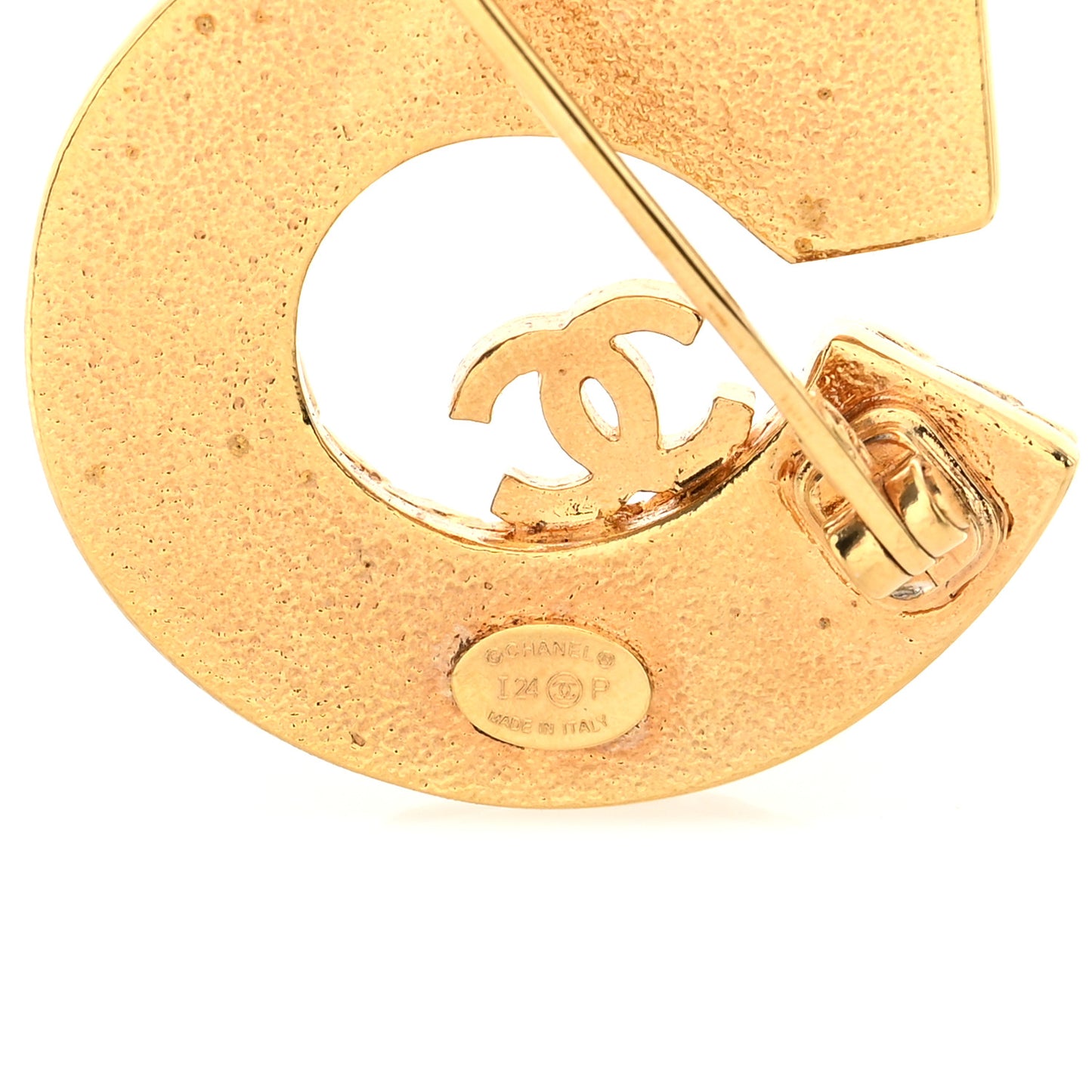 Metal Enamel CC No 5 Rope Brooch Gold Denim Blue