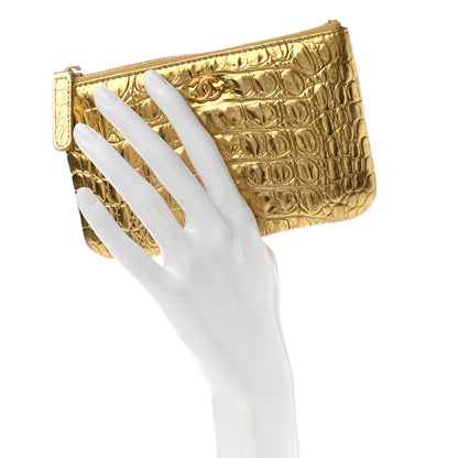 Chanel Metallic Calfskin Crocodile Embossed Cocodile Small Cosmetic Case Gold 2 of 7