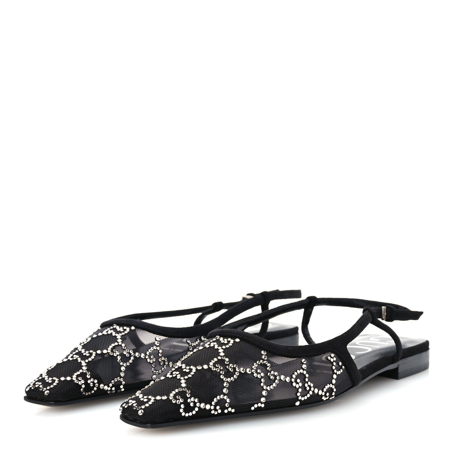 Gucci Suede Mesh Crystal GG Monogram Slingback Ballet Flats 39.5 Black 39 Black 4 of 9