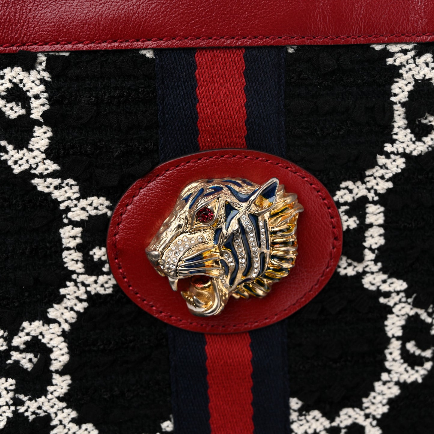Tweed GG Monogram Large Rajah Chain Tote Romantic Cherry Black White