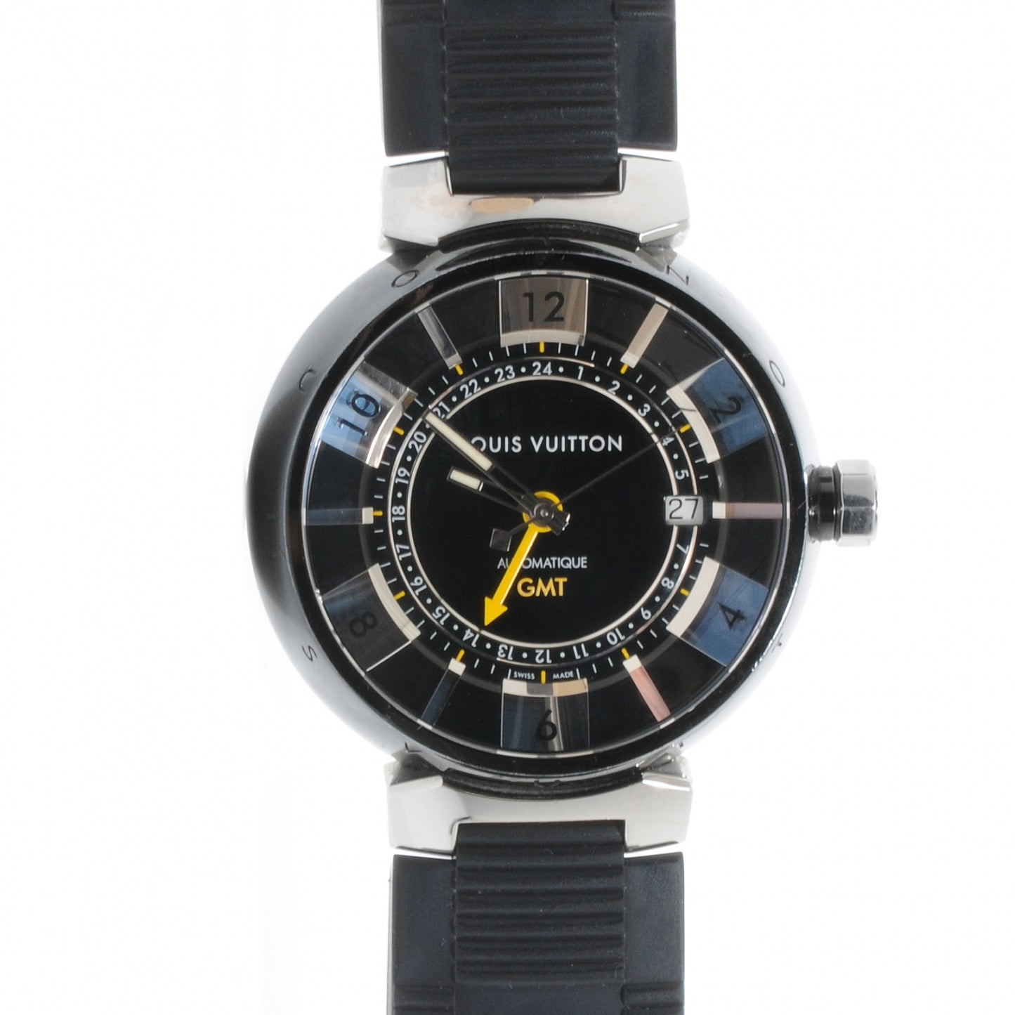 Stainless Steel Rubber 41mm Tambour GMT Automatic Watch Black
