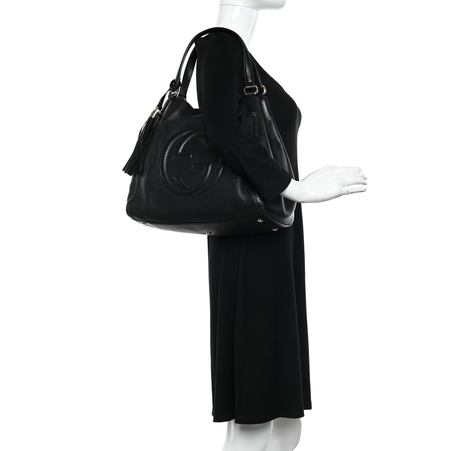 Pebbled Calfskin Medium Soho Shoulder Bag Black