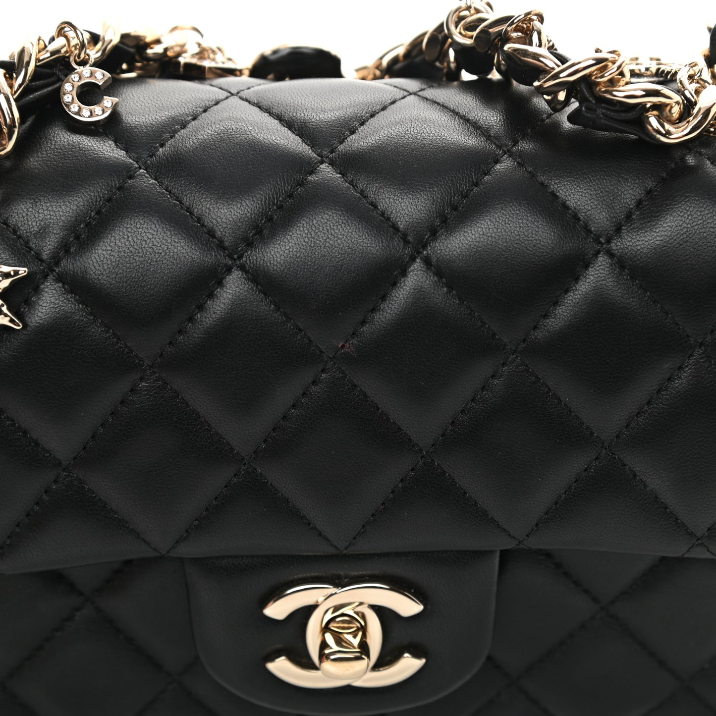 Lambskin Quilted Mini Coco Charms Rectangular Flap Black