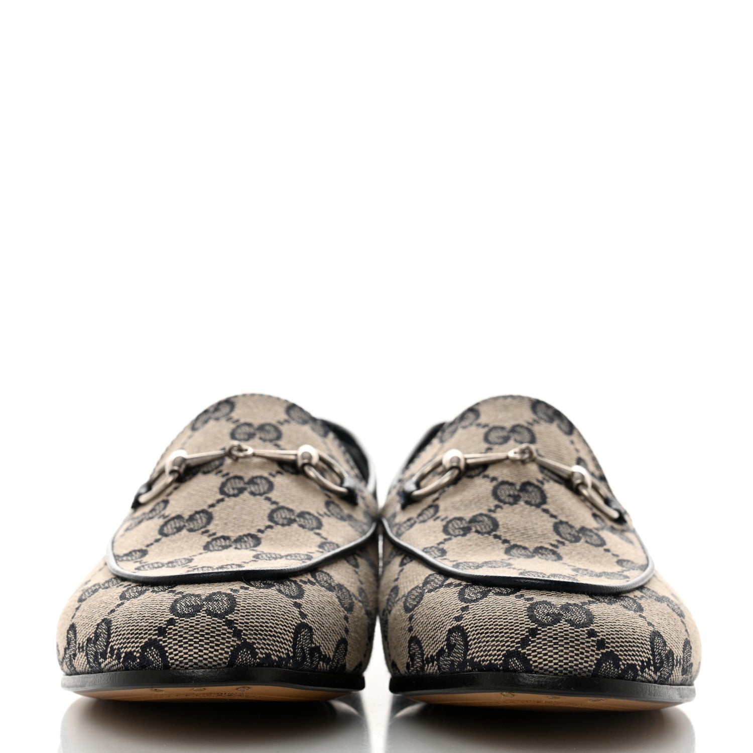 Gucci Monogram Malaga Kid Horsebit Womens Jordaan Loafers 39 Beige Blue 2 of 8