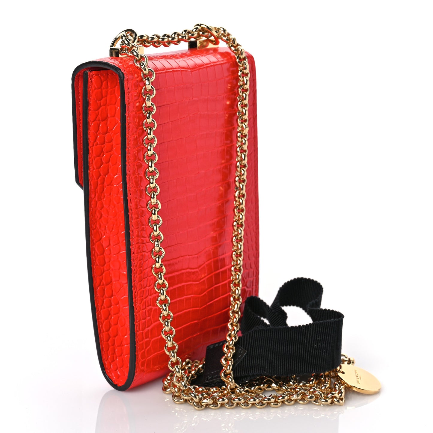 Calfskin Crocodile Embossed Mini Phone Crossbody Bag Red