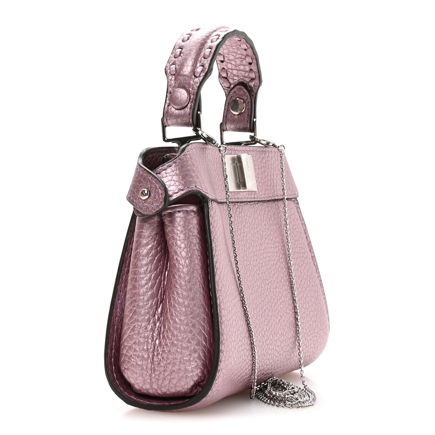Fendi Metallic Cuoio Romano Selleria Nano Peekaboo Satchel Purple 3 of 11