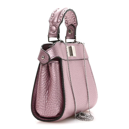 Fendi Metallic Cuoio Romano Selleria Nano Peekaboo Satchel Purple 3 of 11