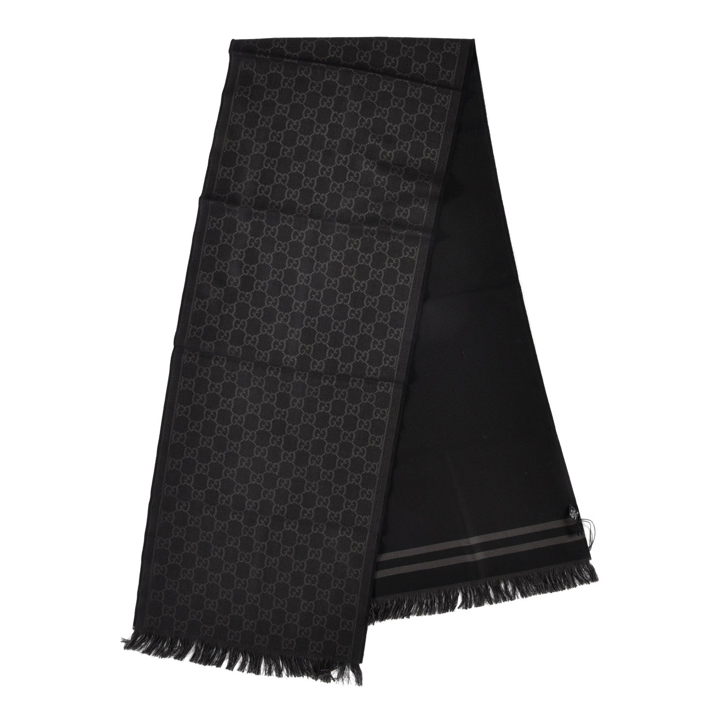 Wool GG Monogram Arliss Fringe Scarf Anthracite Black