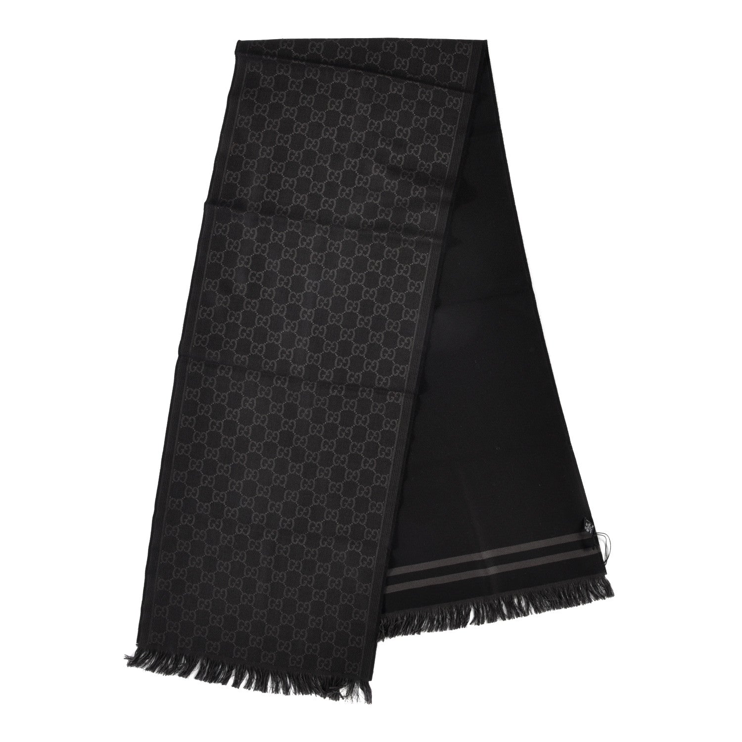 Gucci Wool GG Monogram Arliss Fringe Scarf Anthracite Black 2 of 4