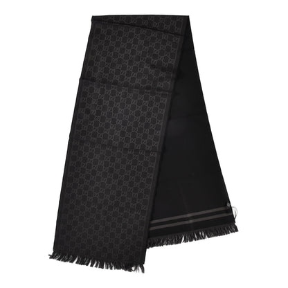 Gucci Wool GG Monogram Arliss Fringe Scarf Anthracite Black 2 of 4