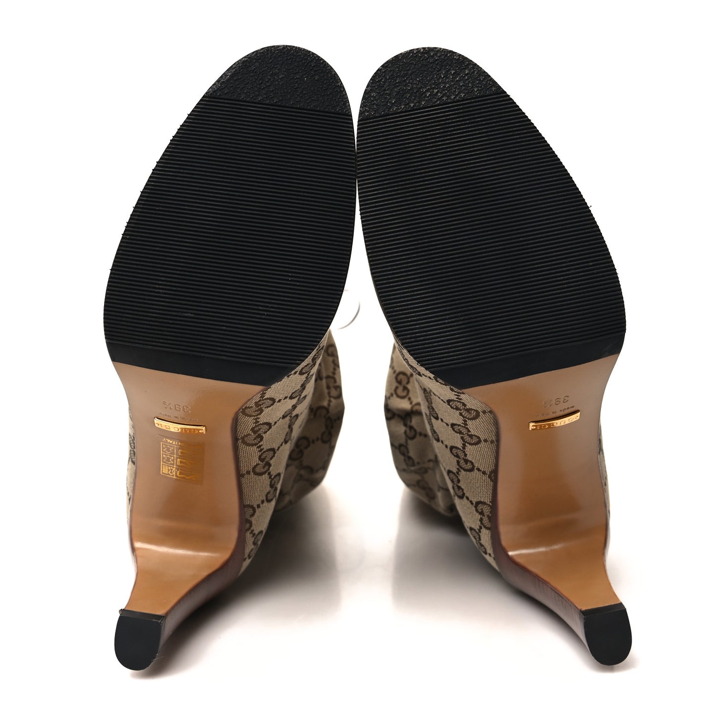 Monogram Lisa Mid Heel Boots 39.5 Beige Ebony
