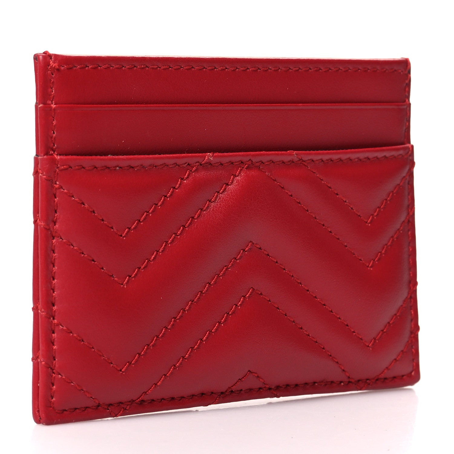 Gucci Calfskin Matelasse GG Marmont Card Holder Hibiscus Red 3 of 10