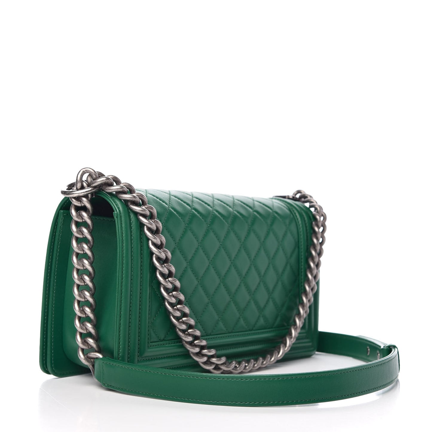 Lambskin Quilted Medium Boy Flap Green