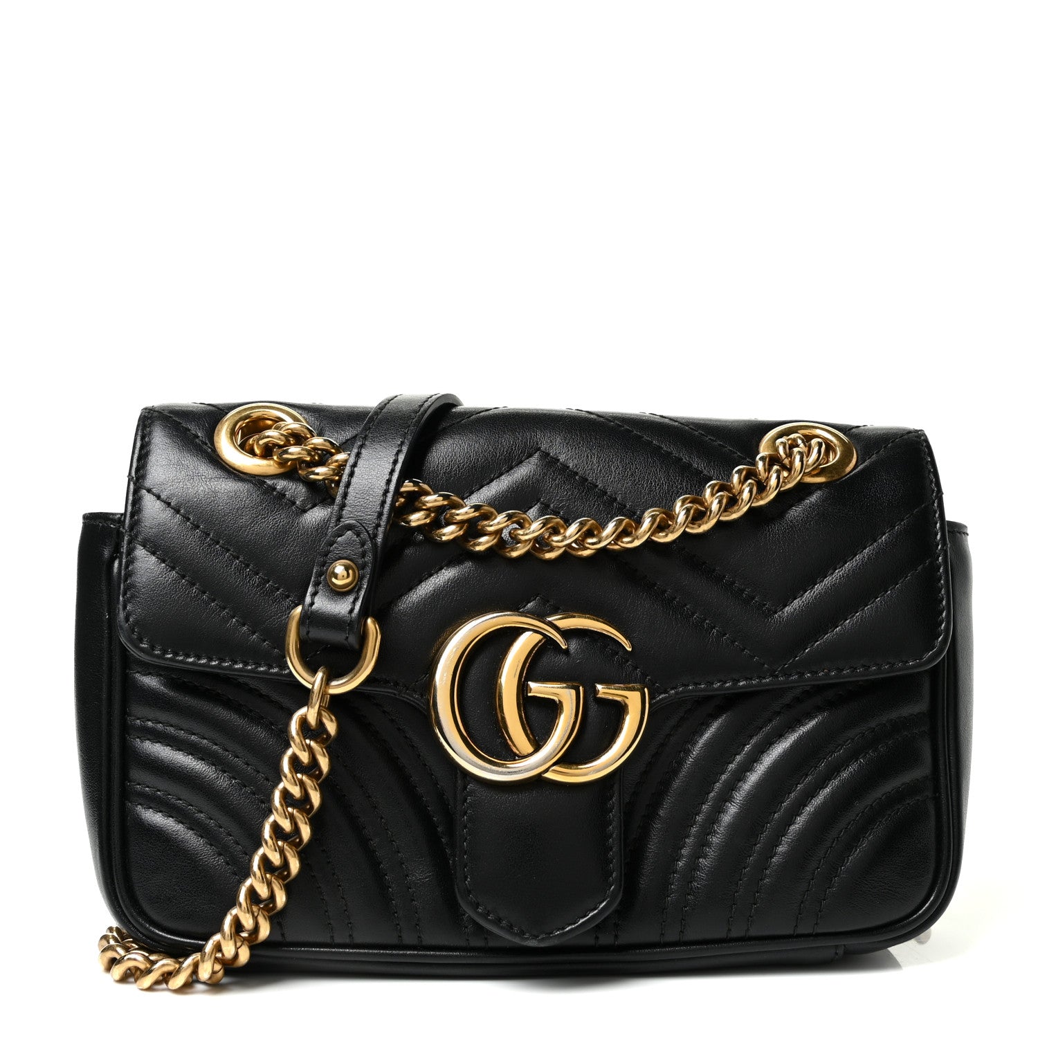 Gucci Calfskin Matelasse Mini GG Marmont Shoulder Bag Black 1 of 10