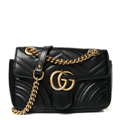 Gucci Calfskin Matelasse Mini GG Marmont Shoulder Bag Black 1 of 10