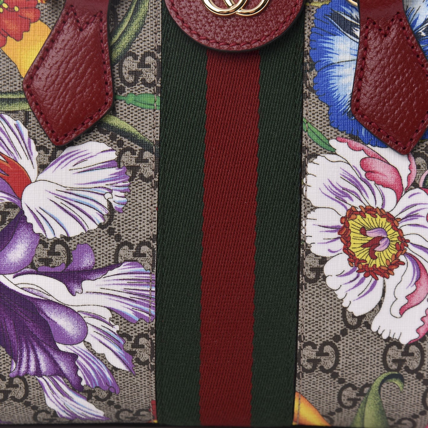 GG Supreme Monogram Flora Web Small Ophidia Tote Bag Red