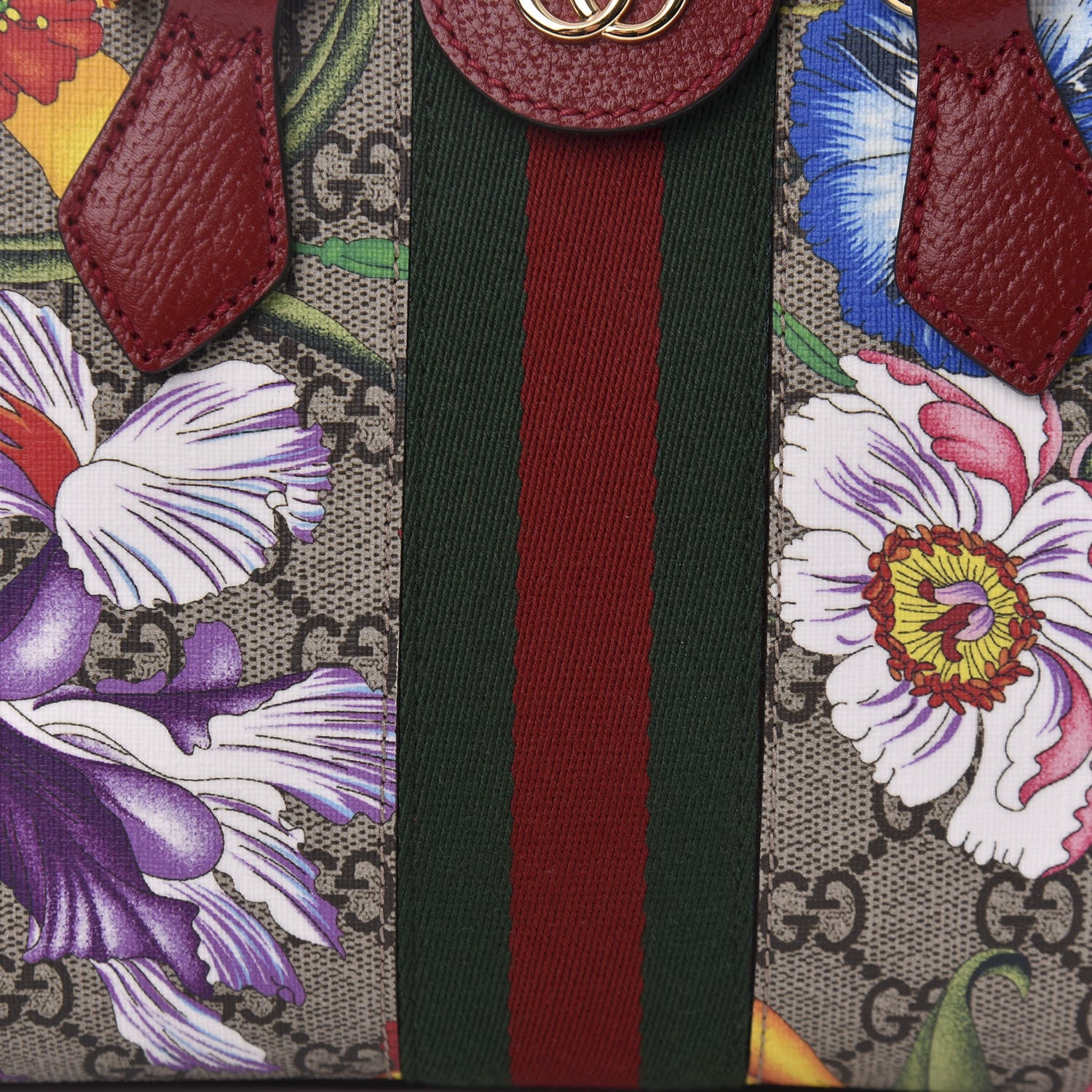 Gucci GG Supreme Monogram Flora Web Small Ophidia Tote Bag Red 10 of 11