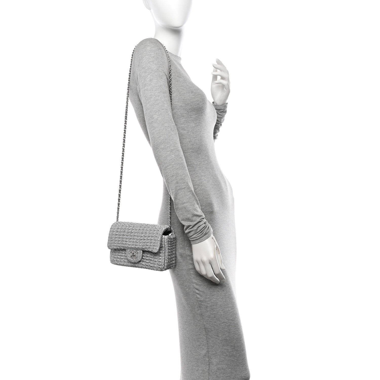 Chanel Metallic Woven Fabric Mini Rectangular Flap Silvery 2 of 11