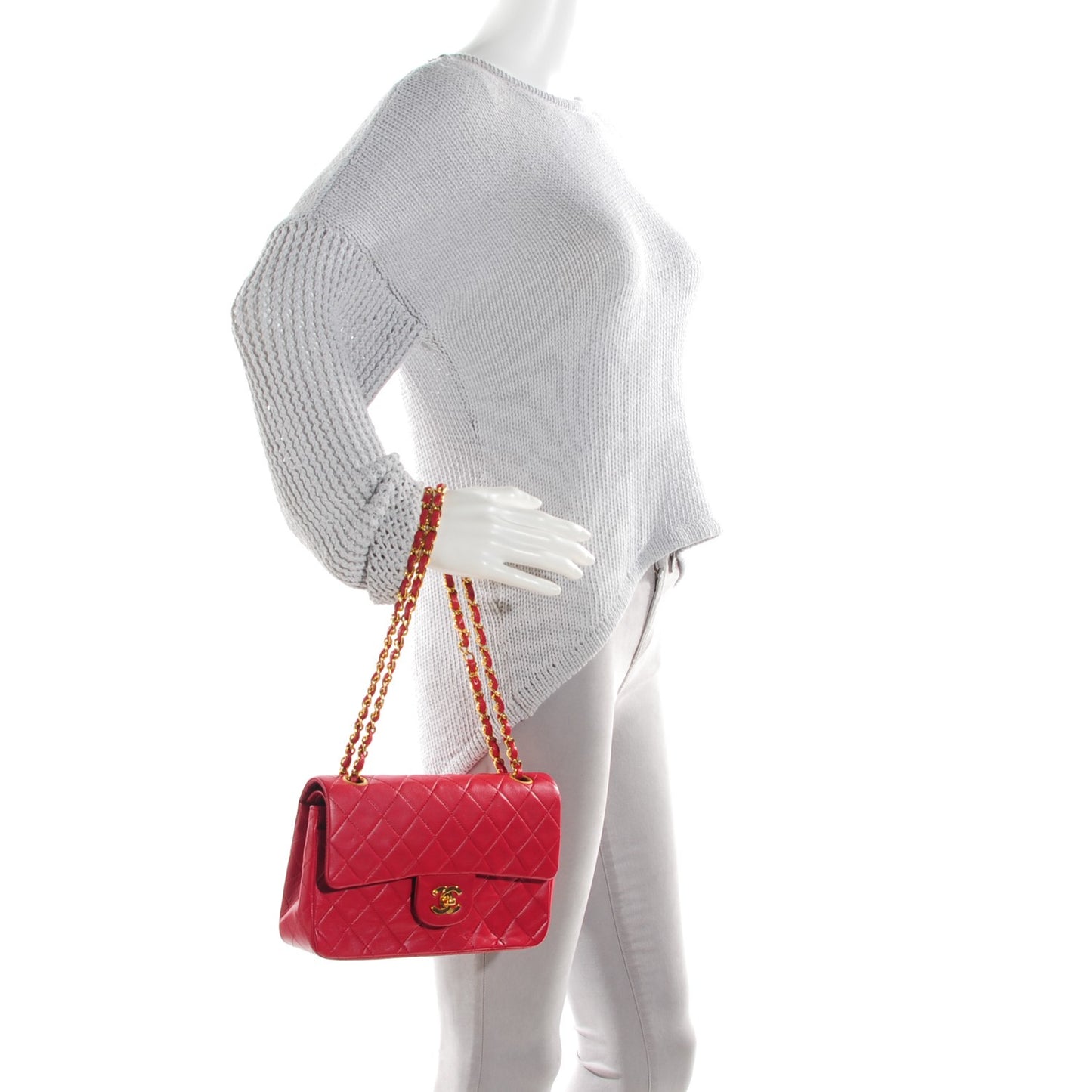 Lambskin Quilted Small Double Flap Red