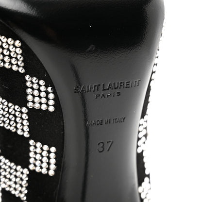 Saint Laurent Satin Crystal Embellished Checkered Zoe 105 Pumps 37 Black 6 of 8