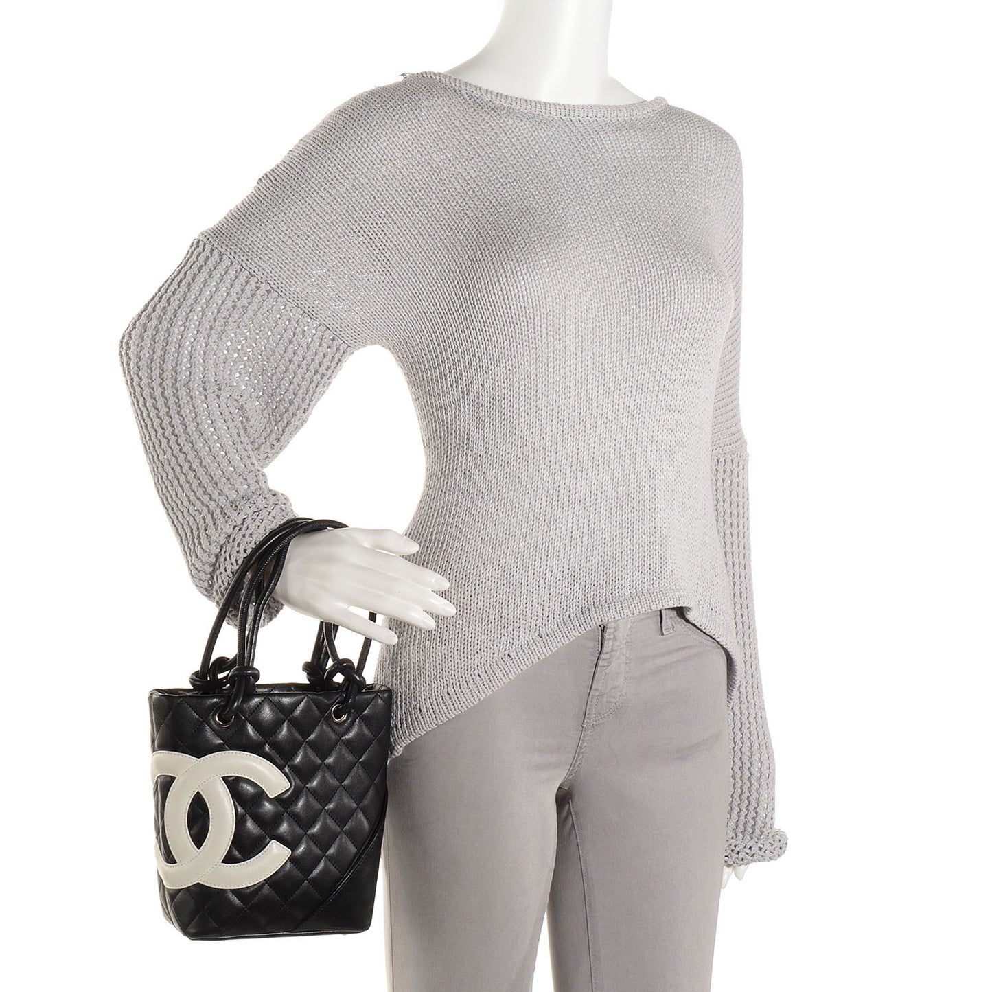 Calfskin Quilted Small Cambon Tote Black White