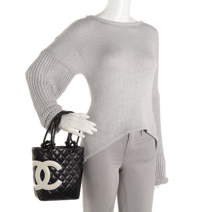 Chanel Calfskin Quilted Small Cambon Tote Black White 2 of 7