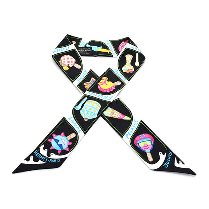Hermes Silk Funny Ice Cream Twilly Black White Multicolor 1 of 4