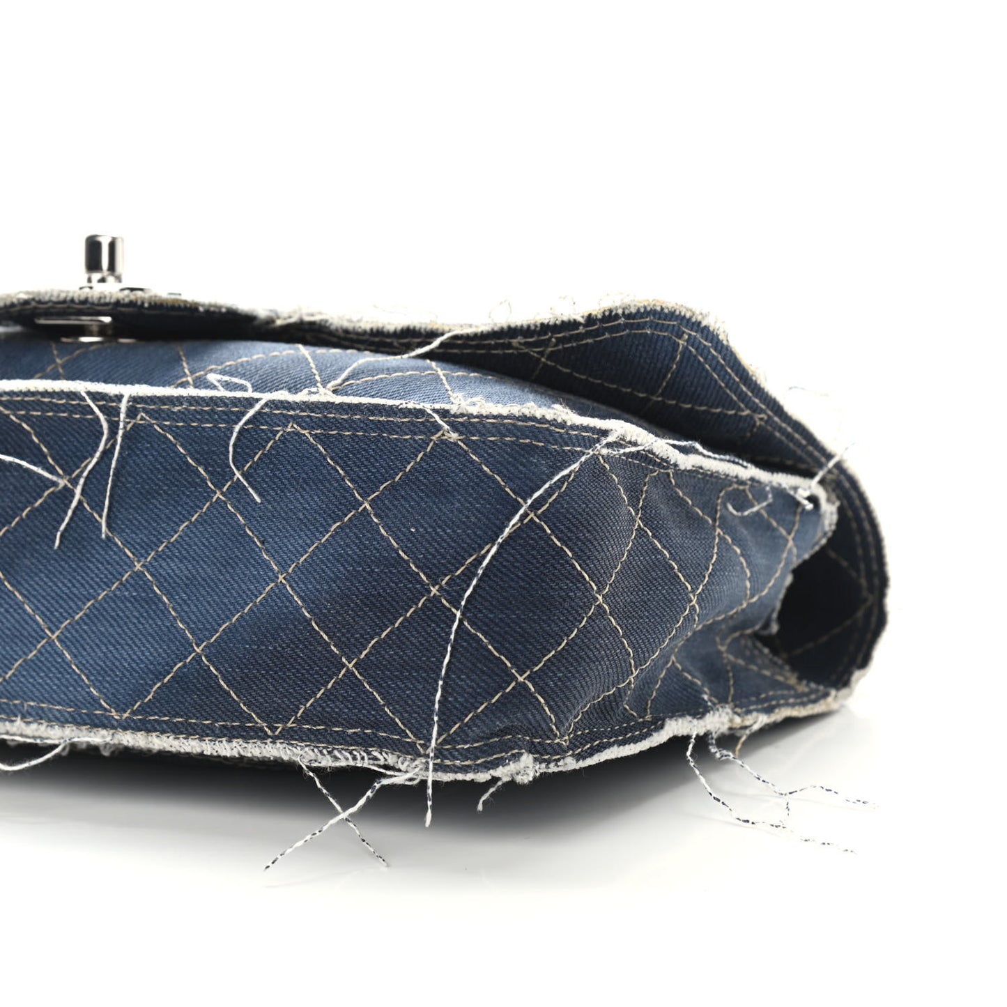 Denim Quilted Medium Pompom Flap Dark Blue