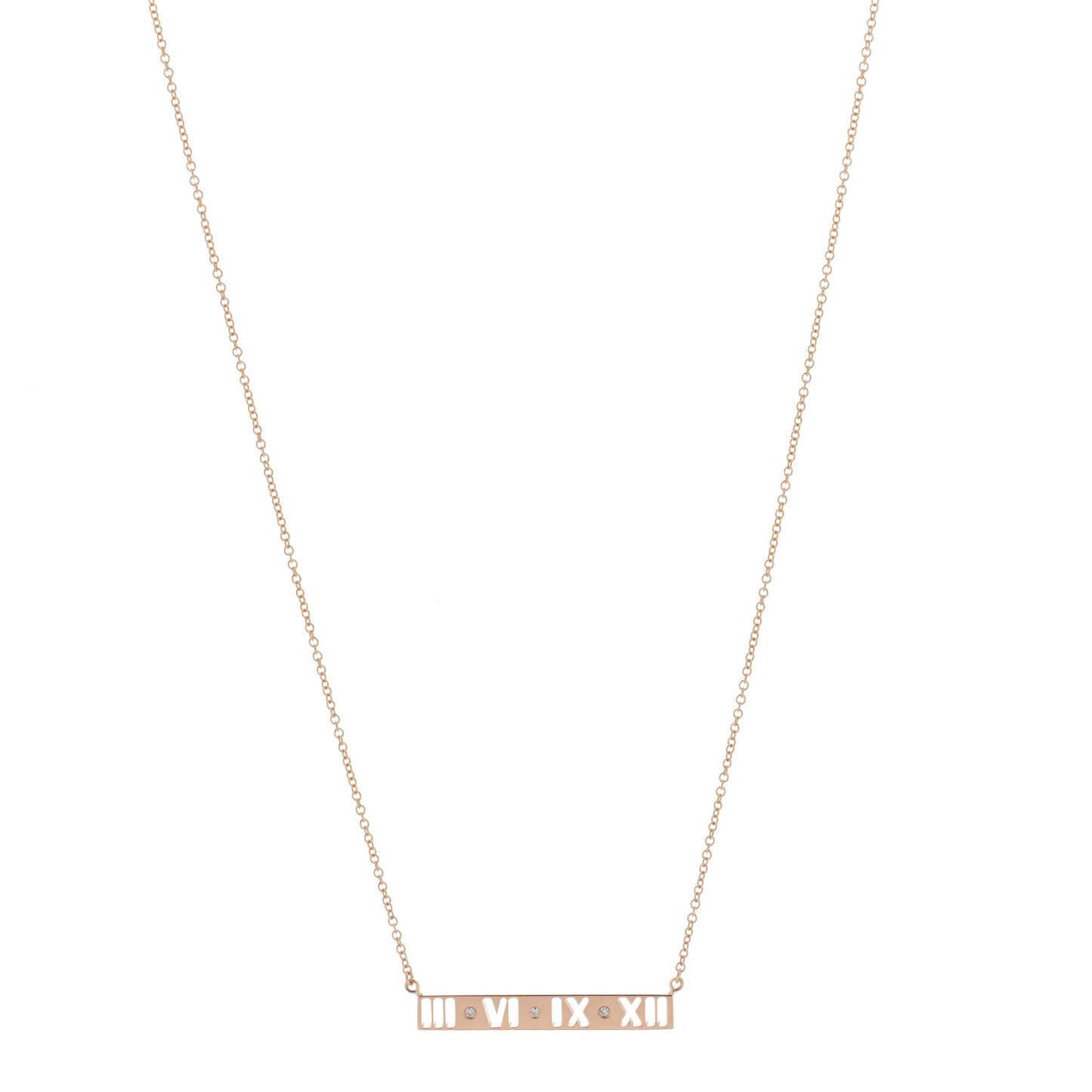 18K Rose Gold Diamond Atlas Pierced Bar Pendant Necklace