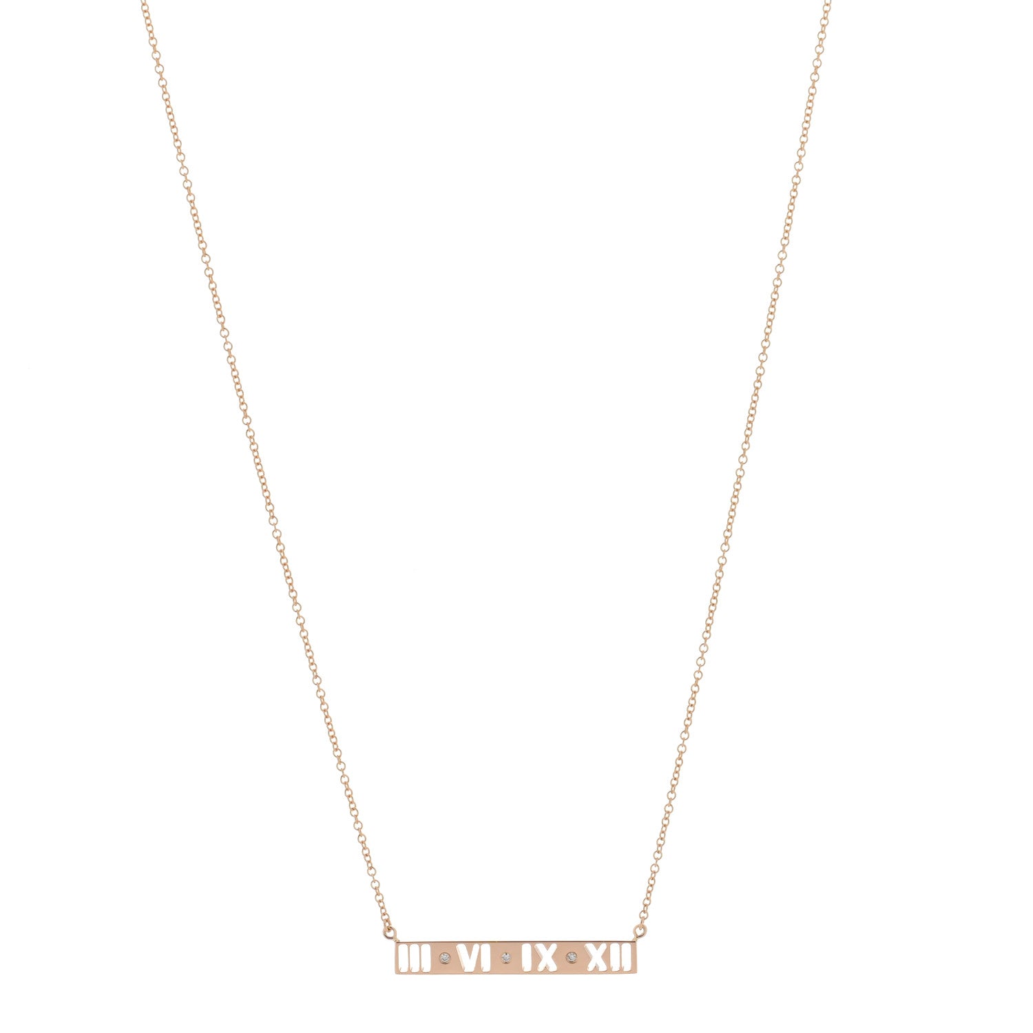 Tiffany 18K Rose Gold Diamond Atlas Pierced Bar Pendant Necklace 1 of 4