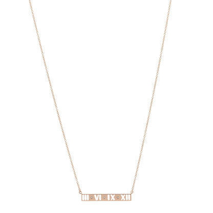 Tiffany 18K Rose Gold Diamond Atlas Pierced Bar Pendant Necklace 1 of 4