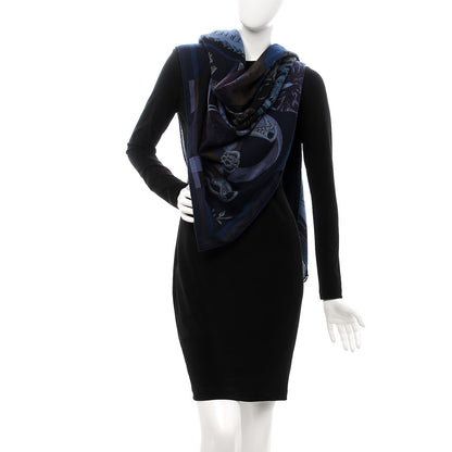 Hermes Cashmere Silk Cavalleria D'Etriers Shawl 140 Bleu Violet Parme 2 of 7